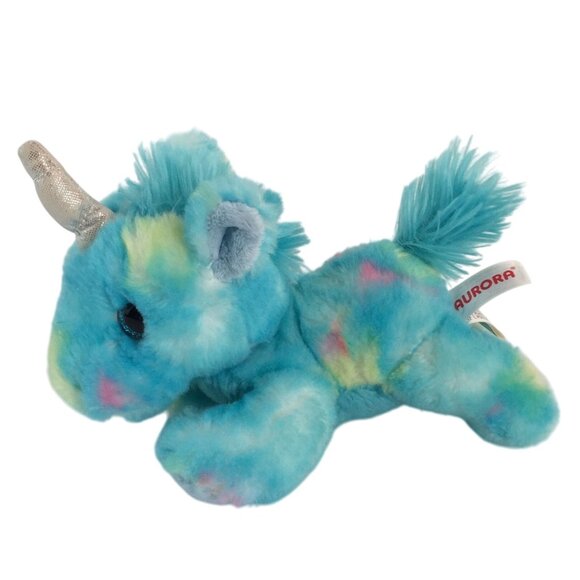 Aurora Mini Flopsie Blue Uniforn Plush 8" Tie Dye Stuffed Animal Toy - Picture 1 of 7